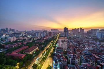 Fototapeta na wymiar Aerial view of Hanoi cityscape at Hoang Quoc Viet street, Cau Giay district, Hanoi