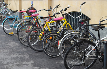 Fototapeta na wymiar bicycles parked in the street