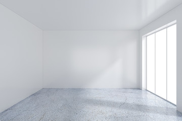 Large room with windows and falling light from the window to the floor. 3D rendering.