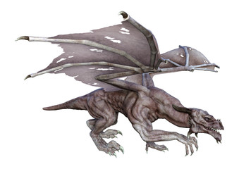 3D Rendering Fantasy Vampire Dragon on White