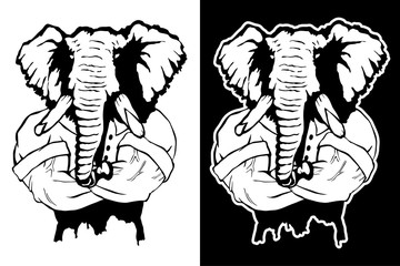 Isolated vector illustration a strong wild elephant-man. Logo
