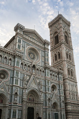 Facade and Tower of Cathedral of Saint Mary of Flower in Florence, Italy, Europe