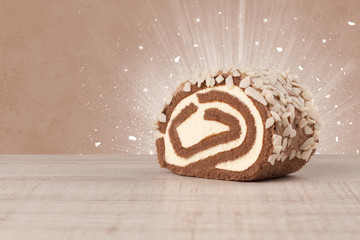 Sparkling tasteful home made cake with coloful background