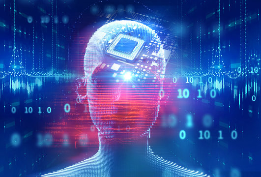 digital human and computer cpu  3d illustration