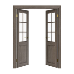 Interior doors isolated on white background. 3D rendering.