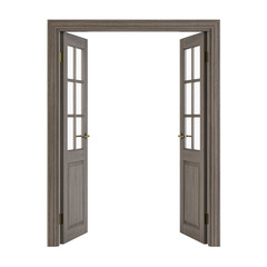 Double-leaf doors with glass. Interior doors isolated 