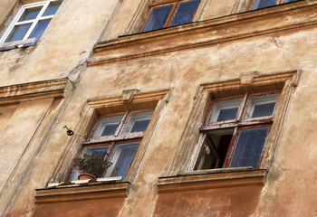 Windows in the old house. Lviv architecture.