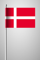 Flag of Denmark. National Flag on Flagpole. Isolated Illustration on Gray