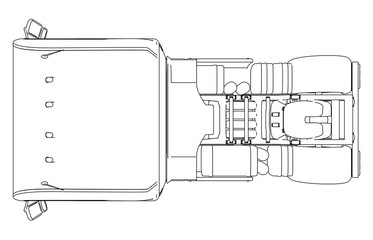 Modern Cargo Truck isolated on grey background. Eurotrucks delivering vehicle layout for corporate brand identity design. Top view. Tracing illustration of 3d. EPS 10 vector format