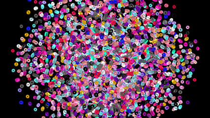 Beads background. Fashion accessory. Handmade craft. Glass beads top view. Sequins. Heap of gems. Rhinestones. Realistic illustration. 3d rendering. Jewelry making.