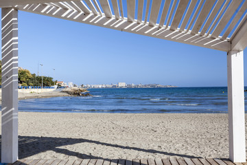  Mediterranean beach,playa postiguet,sunny winter day. Alicante, Spain.