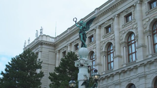 Monuments of architecture in the Renaissance style. Palaces, columns, memorials. Vienna, Austria. Dolly shot