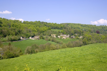 Fototapeta na wymiar Spring sunshine on the idyllic rural hamlet of Slad and the Slad Valley, Gloucestershire, UK