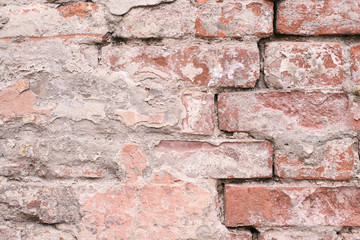 Obraz premium Dark red brick wall. Surface of cement. Old architecture