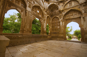 Interior of dome of Jami Masjid (Mosque) at Champaner Pavagadh Archaeological Park, Gujarat, India.