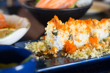 Close up of sushi roll.