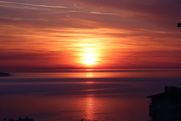 sunset, sky, sea, sun, water, ocean, sunrise, cloud, clouds, beach, orange, nature, horizon, red, dusk, evening, light, landscape, reflection, lake, dawn, coast, blue, beauty