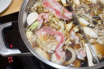 Japanese hot pot with delicious food ingredient