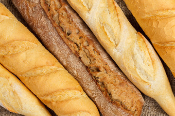 French bread baguettes from bakery. Fresh bred and baguettes background