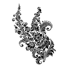 black and white floral ornament in folk style  - 194138151