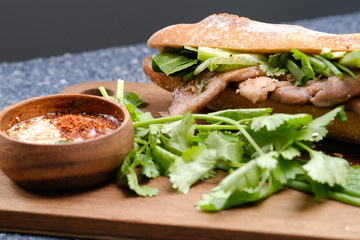 Close up Homemade   Banh Mi  Thai Style. (selective Focus)