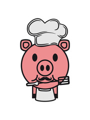 koch kochen lecker hunger grillen chef bbq schürze schwein gesicht kopf süß niedlich comic cartoon lachen clipart