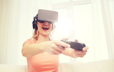 woman in virtual reality headset with controller