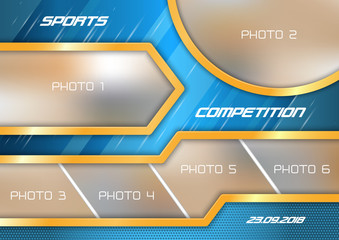 Template for photo collage in modern style. Frames for clipping masks is in the vector file. Template for a photo album in sports style