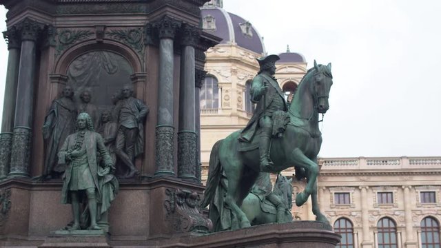 Historical monuments of ancient architecture in the heart of old Vienna. Dolly shot