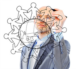 businessman drawing the world map