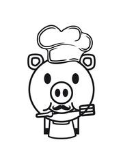 koch kochen lecker hunger grillen chef bbq schürze schwein gesicht kopf süß niedlich comic cartoon lachen clipart