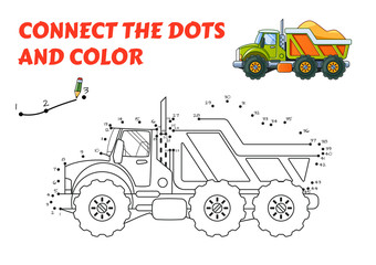 Numbers game, educational connect the dots game for children, Green Sand Truck