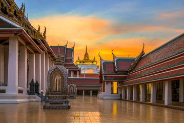 Golden pagoda in buddhist temple,Bangkok,Thailand