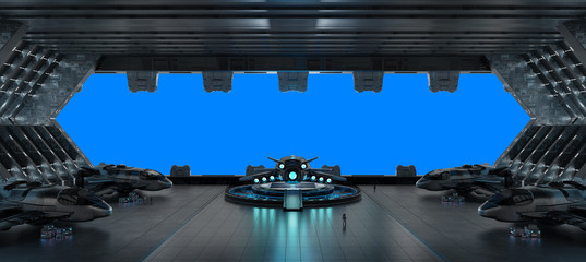 Llanding strip spaceship interior isolated on blue background 3D rendering