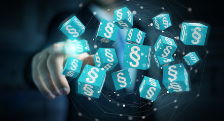 Fototapeta premium Businessman using 3D rendering law cubes