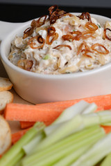 Close up Homemade    Caramelized Onion, Crab and Bacon Dip. (selective Focus)