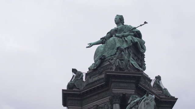 The monument to Empress Maria Theresa in the center of the Vein. Austro-Hungarian Empire, close-up Dolly shot.