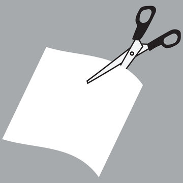 Vector image of scissors cutting paper