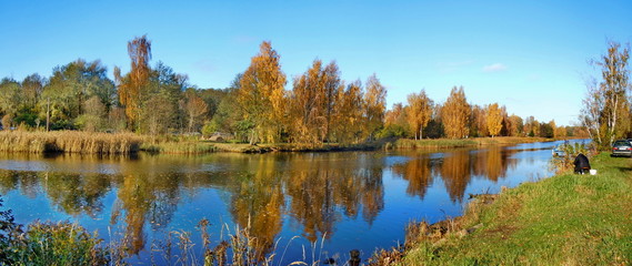 Panoramic autumn landscape with river