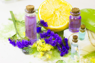 Spa concept with essential oil and lemon
