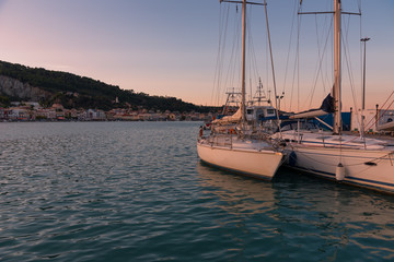 Fototapeta premium Colorful sunset sky over Zakynthos harbour, Greece.