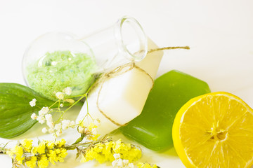 Spa concept with essential oil and lemon