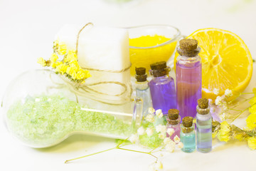 Spa concept with essential oil and lemon