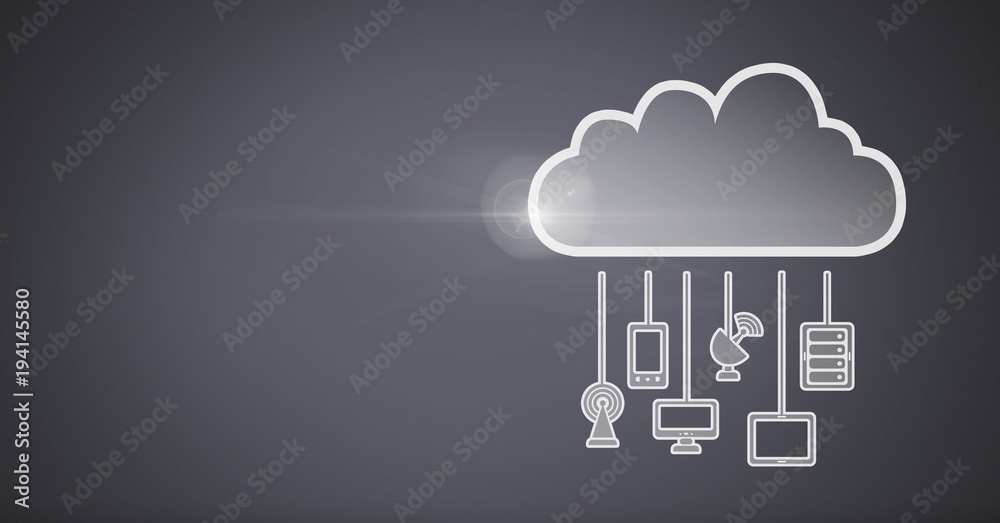 Wall mural Grey cloud icon and hanging connection devices