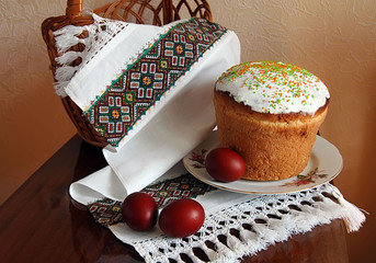 Easter cake and the painted eggs