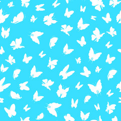Fototapeta na wymiar Silhouette Fly Flock Of Butterflies Seamless Pattern Background. Vector