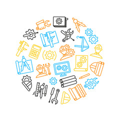 Engineering Thin Line Round Design Template. Vector