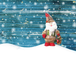 happy santa christmas greeting card with snow and snowflakes