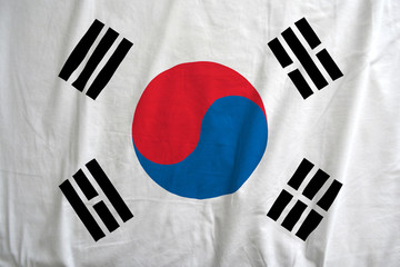 Flag of South Korea waving in the wind detail.