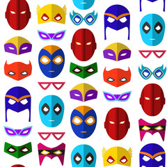 Cartoon Superhero Mask Seamless Pattern Background. Vector